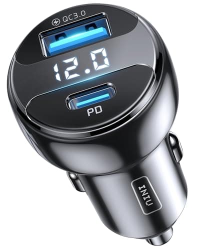 Moitié prix | Chargeur de voiture INIU USB C, chargeur de voiture à charge rapide totale 66 W, tout en métal Mini 3A PD QC3.0 double port [USB C...