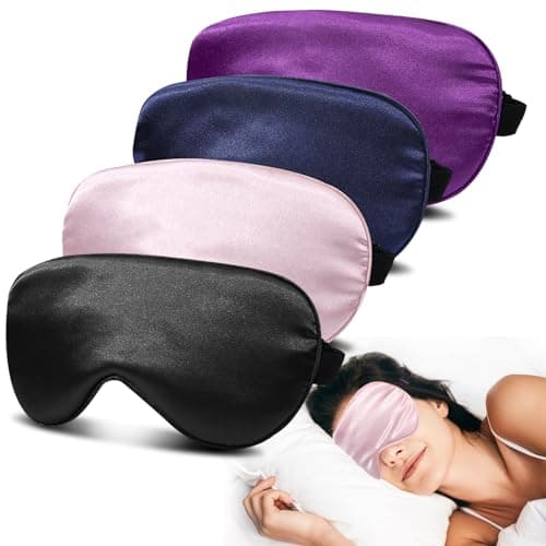 JroyJoy 4 Pack Super Soft Silk Sleep Mask - 100% Blackout, Zero Eye Pressure for Side Sleepers, Blindfold with Adjustable Strap, Travel Eye Covers...