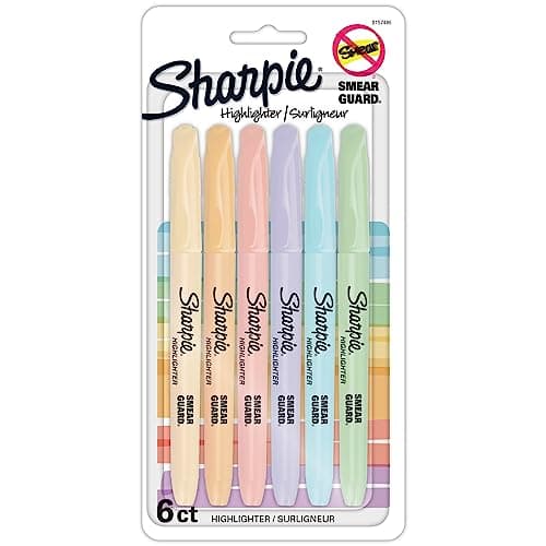 Surligneurs de poche Sharpie, pointe biseautée étroite, couleurs pastel douces, 6 pièces