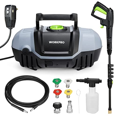 Nettoyeur haute pression WORKPRO, nettoyeur haute pression électrique 1900 PSI Max 1,8 GPM Max avec 4 buses, canon à mousse et tuyau de nettoyeur haute pression pour voiture, jardin,...