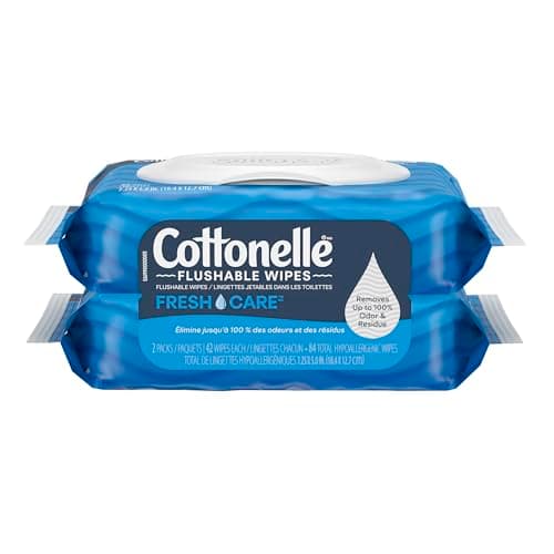 Lingettes humides jetables Cottonelle Fresh Care, lingettes humides pour adultes, 2 paquets à rabat, 42 lingettes par paquet (84 lingettes jetables au total)