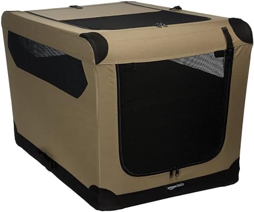 Amazon Basics Folding Soft Crate for Cat, Dog, Rabbit, Portable and Collapsible, 91cm, Tan,91.4cm L x 61.0cm W x 61.0cm H