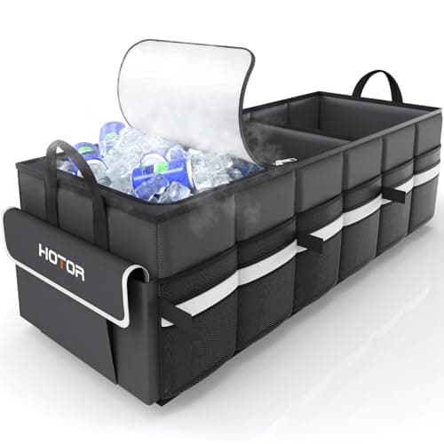Organisateur de voiture HOTOR - Grand organisateur de coffre polyvalent pour SUV, voiture, berline, avec glacière de voiture étanche intégrée et 7 poches pour le camping,...