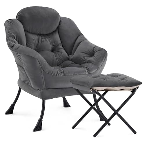 Zedachica Lazy Chair with Ottoman, Modern Upholstered Accent Armchair with Foot Stool, Lounge Reading Chair for Adults, Leisure Living Room Chair...