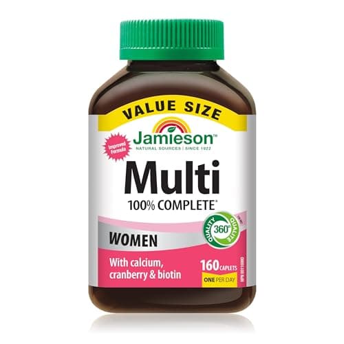 Multivitamine 100 % complète Jamieson pour femmes, avec canneberge, biotine et calcium, soutient l'énergie, l'immunité, la santé quotidienne, une peau saine et...