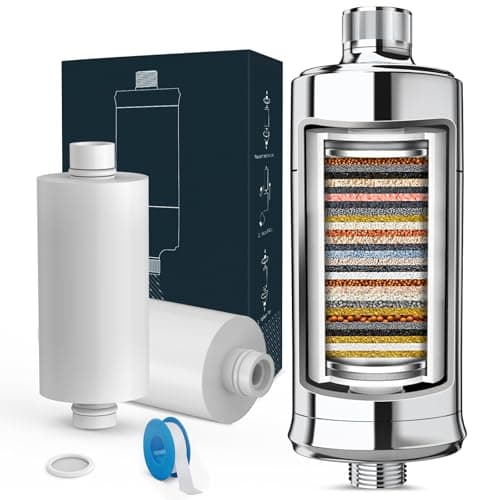 FEELSO 32-Stage Shower Filter for Hard Water, with 2 Replaceable Cartridges, High Output Shower Water Filter for Removing Chlorine Fluoride Heavy...
