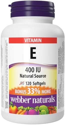 Webber Naturals Vitamine E 400 UI, 120 gélules, source naturelle de vitamine E, soutien antioxydant