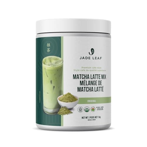 Mélange de Matcha Latte biologique Matcha Leaf de Jade - Poudre de thé vert matcha japonais légèrement sucré avec sucre de canne biologique pour mélange de style café, 1000 g...