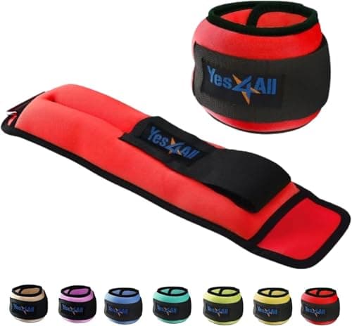 Yes4All Set of 2 Ankle/Wrist Weight Neoprene – Comfort Fit with Adjustable Strap - Ideal for Walking, Fitness, Cardio Exercise (5 lbs, Red)