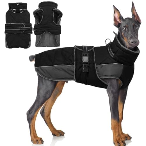 QBLEEV Warm Winter Coat - Reflective Turtleneck Dog Jacket for Cold Weather - Waterproof Thick Fleece Dog Snowsuit - Christmas Pet Apparel XL Black