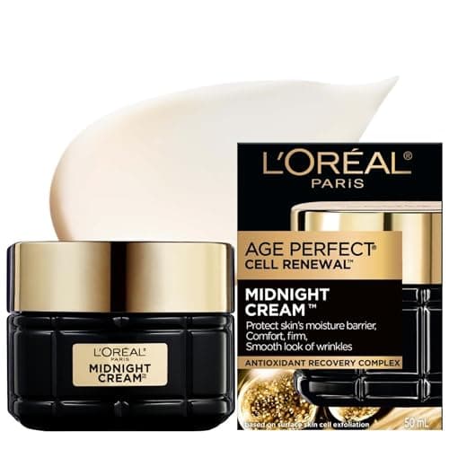 L'Oréal Paris Crème de Nuit de Minuit, Soin à la Vitamine E + Complexe Récupérateur Antioxydant, Réduit l'apparence des rides, Peau ferme et confortable, Âge...