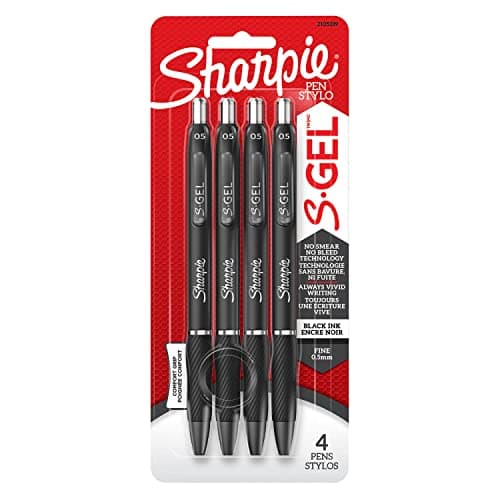 Sharpie S-Gel, stylos gel, pointe fine (0,5 mm), stylo gel à encre noire, 4 pièces
