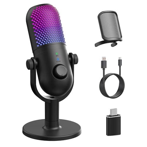 Microphone USB pour jeux sur PC : Microphone à condensateur RVB avec micro sur pied - Microphone d'enregistrement pour ordinateur et ordinateur portable avec...