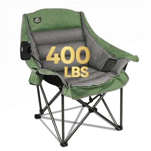LANMOUNTAIN Oversized XL Folding Camping Chair,Heavy Duty Support 400Lbs,Large Comfy Padded Camp Chair for Adults,Lawn Arm Chair w/Cup Holder,Phone...