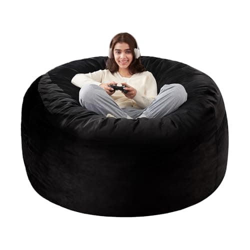 Homguava Poufs de 3 pieds : fauteuil poire de 3' avec rembourrage en mousse à mémoire de forme, grands poufs ronds avec housse en velours hollandais - Noir