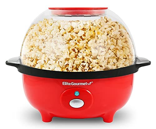 Machine à pop-corn antiadhésive en céramique à agitation automatique Elite Gourmet EPM330R de 12 tasses, machine à pop-corn à l'huile chaude avec bouchon doseur et réversible intégré...