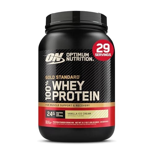 Optimum Nutrition Gold Standard 100 % Whey Protein en poudre, 907 g – Glace à la vanille – 29 portions (l'emballage peut varier)