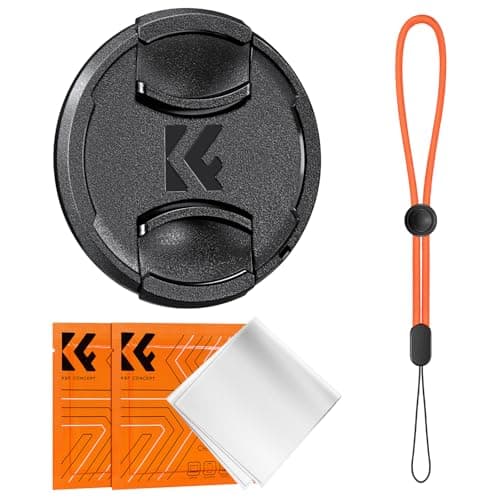 K&F CONCEPT 49MM Lens Cap Snap-on Front Camera Lens Cover + Orange Elastic Lens Cap Keeper + 2 Cleaning Cloth Compatible with Canon Sony
