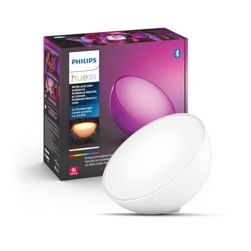 Lampe de table portable à intensité variable Philips Hue Go Smart, Blanc - Lumière LED à ambiance blanche et colorée à changement de couleur - 1 Pack - Utilisation intérieure et extérieure -...