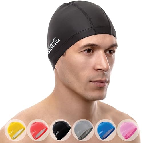 Spandex Swim Cap with Protective Layer // Comfortable Swimming Caps for Adult Men Women and Kids