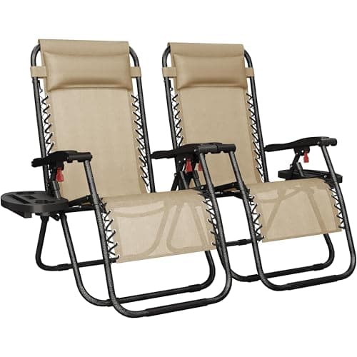 Yaheetech Zero Gravity Inclinables Chaises longues inclinables pliantes réglables d'extérieur avec oreillers, plateaux porte-gobelets et sangle de transport pour patio arrière-cour...