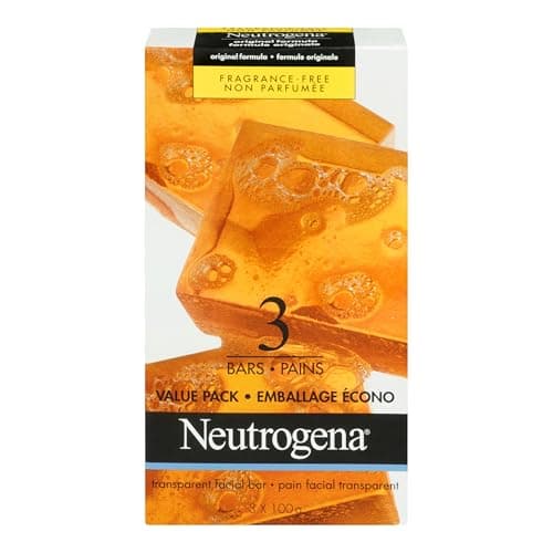 Neutrogena® Original Amber Bar Fragrance-Free Facial Cleansing Bar with Glycerin, Pure & Transparent Gentle Face Wash Bar Soap, Free of Harsh...