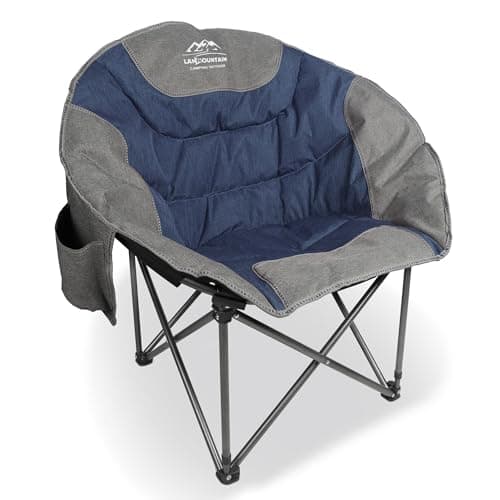 LANMOUNTAIN Chaise de camping portable Moon, chaise de pelouse pliante ronde avec porte-gobelet, sac isotherme, chaises confortables d'extérieur robustes, parfaites pour la famille...