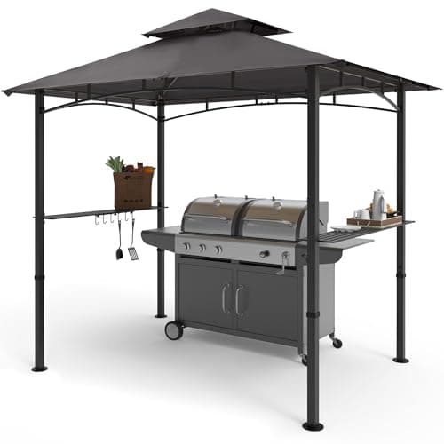 COOSHADE Auvent de tonnelle de barbecue extérieur à double niveau avec lumière LED (gris) 8' x 5'