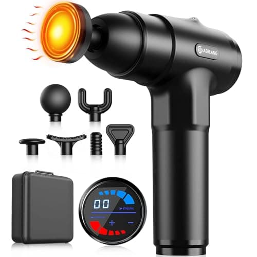 AERLANG Pistolet de massage avec chaleur, pistolet de massage à percussion, masseur de tissus profonds portatif pour muscles - Têtes réglables pour groupes musculaires 20 vitesses...