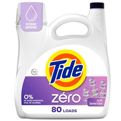 Détergent à lessive liquide Tide Zero, doux parfum de lavande, 80 brassées, technologie CleanScent, 3,1 L
