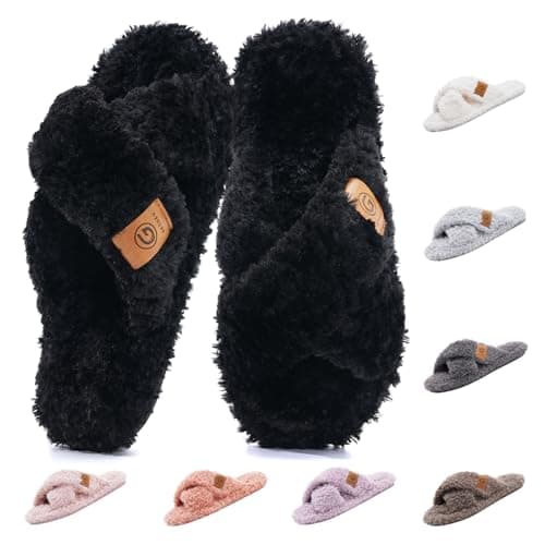 GETOEU Pantoufles pour Femmes Pantoufles de Maison Floues avec Mousse à Mémoire de Forme Bout Ouvert Chaussures de Maison Pantoufles Chaudes et Confortables en Cachemire Pantoufles de Chambre Lavables d'intérieur,Noir