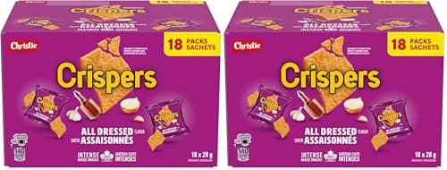 CRISPERS, All Dressed Flavour, 18 Individually Wrapped Snack Packs, Bulk Lunch School Snacks, Value Pack, Is It a Chip or a Cracker, 504 g (28 g...