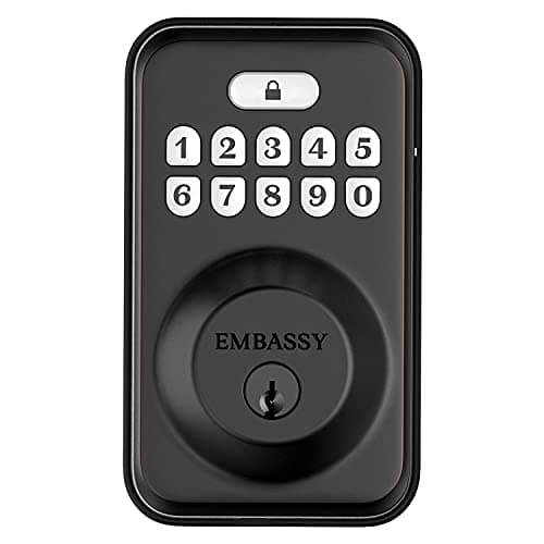 Serrure de porte électronique d'entrée sans clé Embassy avec clavier antimicrobien éclairé et serrure à pêne dormant de sécurité, stockez 20 codes d'utilisateur personnalisés, automatique et...
