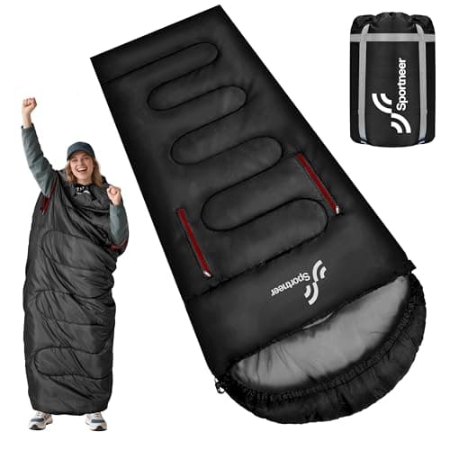 Sleeping Bags, Sportneer 4 Seasons Sleeping Bag Warm Cold Weather Wearable Sleeping Bag with Zipper Holes in Arms and Feet Portable Sleeping Bags...