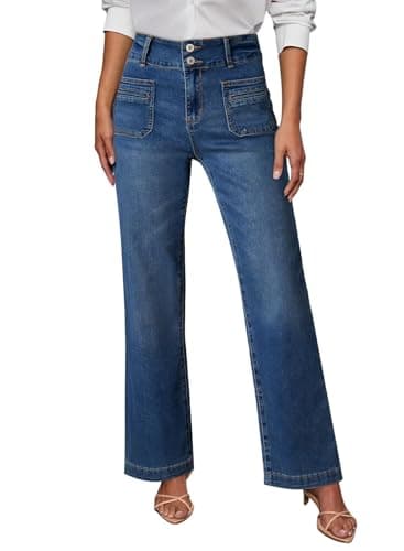 SIDEFEEL Women's Jeans High Waisted Wide Leg Straight Stretchy Jeans Trendy 2026 Tummy Control Loose Denim Pants with Pockets, Blue, 4