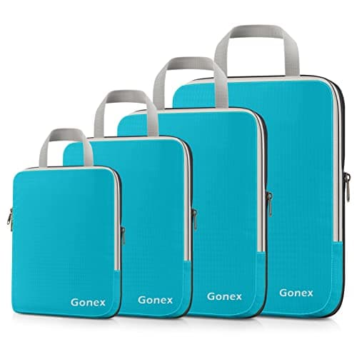 Gonex Compression Packing Cubes Set, Expandable Packing Organizers 4pcs (Blue)