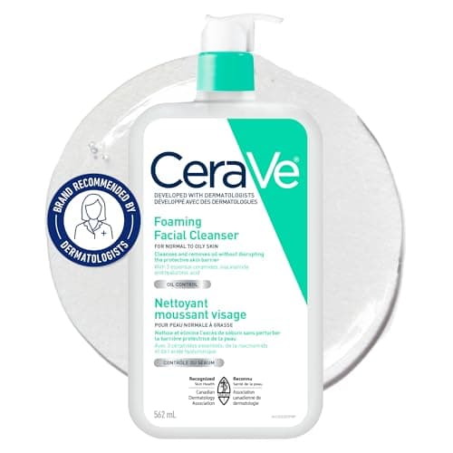 Nettoyant moussant pour le visage CeraVe, gel nettoyant pour le visage pour peaux normales à grasses, élimine l'excès de sébum et la saleté, avec de l'acide hyaluronique, de la niacinamide et des céramides,...