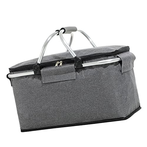 Panier de pique-nique isolé pour le camping et les pique-niques en plein air – Panier isotherme de grande capacité avec doublure imperméable, conception pliable, épaule réglable...