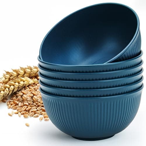 LIANGKEN Bols à céréales incassables 24 oz, Bol léger réutilisable en plastique, Ensemble de 6, Bols légers en fibre de paille de blé Idéal pour la salade,...
