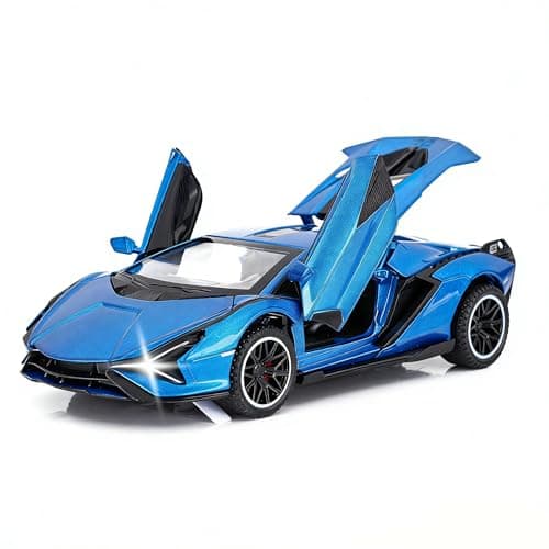 Toy Cars for Kids Metal Model Car with Light and Sound Pull Back Toy Car for Boys Age 3 + Year Old (Blue)