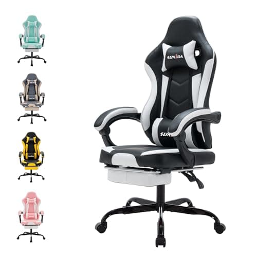 Chaise de jeu SUKIDA Gamers Choice - Chaises de jeu pour adultes 300 lb, chaise de jeu ergonomique avec repose-pieds pour ordinateur PC cool en cuir confortable...