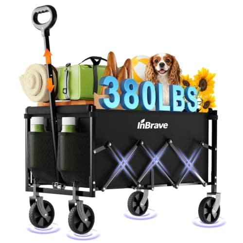 InBrave Folding Wagon Cart with All-Terrain Wheels, Collapsible Wagon with 380LBS Capacity, Portable Lightweight Utility Wagon for Groceries,...
