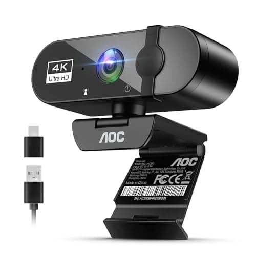 AOC 4k Webcam for PC with Microphone, Computer Camera with Noise Cancellation, Privacy Cover, 99° FOV, Plug & Play USB Webcam for Streaming,...
