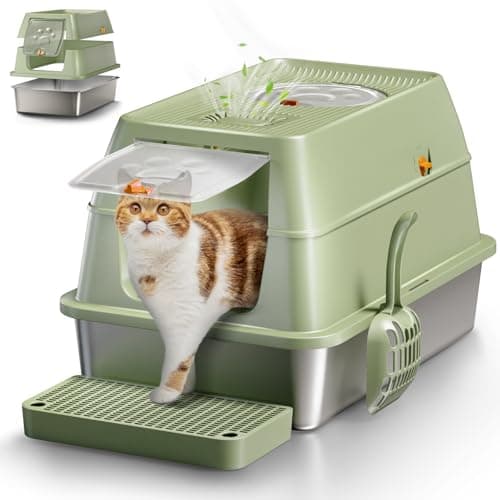 Bac à litière pour chat en acier inoxydable Eosarcu avec couvercle, grand bac à litière fermé XL avec couvercle amovible, filtres à charbon - Sans odeur, facile...