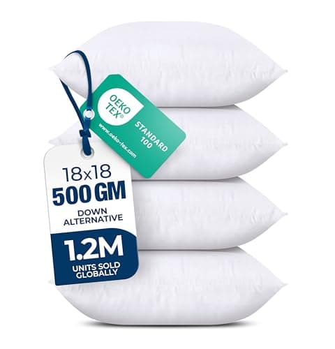 Utopia Bedding Throw Pillows (Set of 4, White) – 18 x 18 Inches Down Alternative Pillows for Bed, Sofa, and Couch - Fluffy Decorative Stuffer...