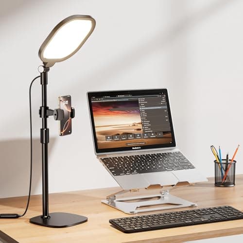 LitONES Lumières de vidéoconférence de bureau pour réunions Zoom, anneau lumineux de bureau d'ordinateur avec support de téléphone, lampe de bureau à intensité variable pour bureau à domicile, vidéo...