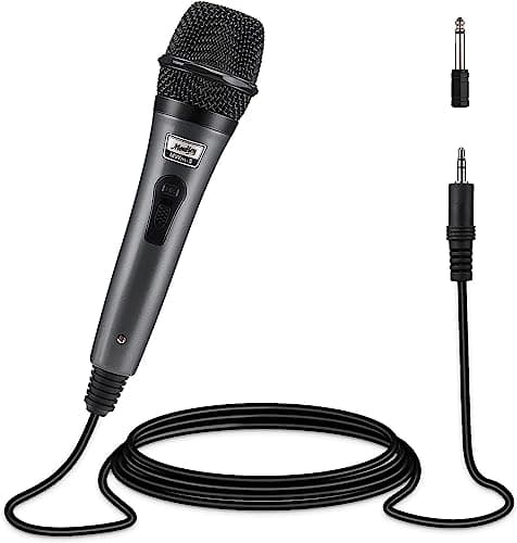 Moukey Wired Handheld Vocal Microphone, Metal XLR Dynamic Cardioid Mic with 13 ft Cable, for Singing, Stage, Party, Compatible with Karaoke...