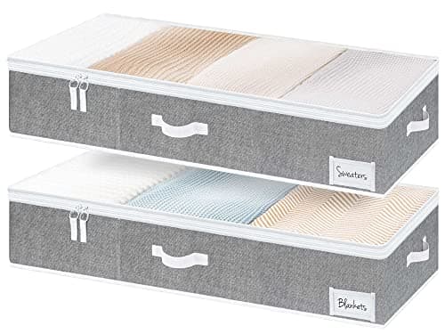 Conteneurs de rangement sous le lit extra larges StorageWorks avec poignées et porte-étiquettes, paquet de 2 bacs sous le lit en tissu ultra-épais, organisateur de placard pour...