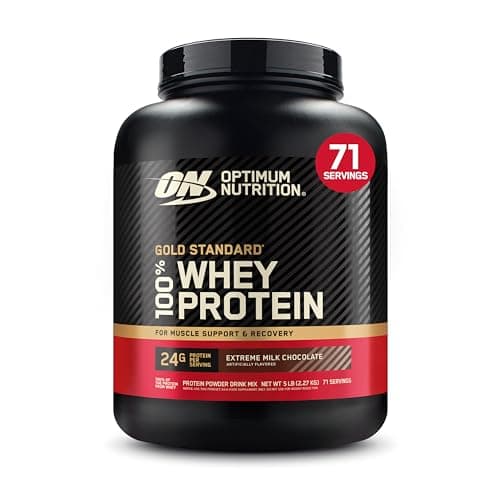 Optimum Nutrition Gold Standard 100 % poudre de protéine de lactosérum, 2,270 g - Chocolat au lait extrême - 70 portions (l'emballage peut varier)