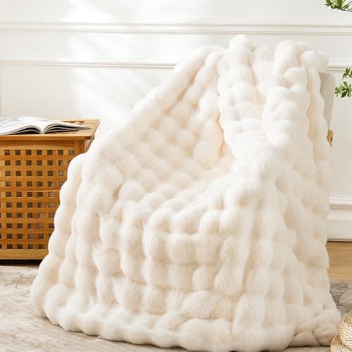 BENVWE Faux Fur Throw Blanket for Couch - Cozy Fuzzy Soft Plush Fluffy Thick Luxury Minky Bubble Blanket for Living Room Home Decor - Mothers Day...